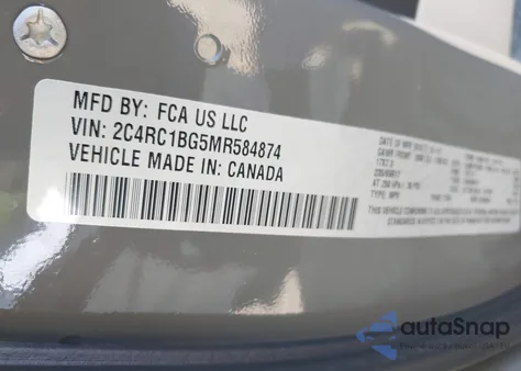 2021 Chrysler Pacifica Touring L z USA, uszkodzony, nr VIN 2C4RC1BG5MR584874